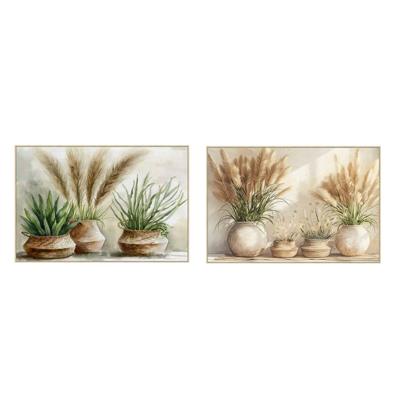 Schilderij Home ESPRIT Groen Beige Bloempot Cottage 123 x 4,5 x 83 cm (2 Stuks)