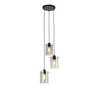 QAZQA Design hanglamp zwart met smoke glas 3-lichts - Dome - thumbnail