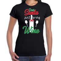 Zwart Kerstshirt / Kerstkleding Dear Santa just bring wine voor dames 2XL  -