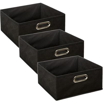 Opbergmand/kastmand - Set van 3x stuks - zwart - linnen - 14 liter - 31 x 31 x 15 cm - Opbergbox - V