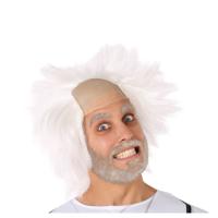 Verkleedpruik voor heren - wit - Professor/oude man - Carnaval - half lang warrig haar