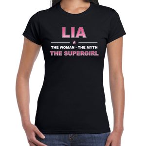 Naam cadeau t-shirt / shirt Lia - the supergirl zwart voor dames