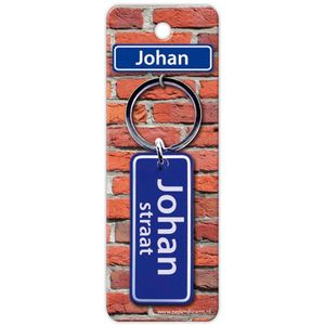 Paper Dreams sleutelhanger straatnaam Johan 9 cm staal blauw