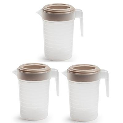 Waterkannen met deksel - 3x stuks - 1 liter - taupe/ transparant - kunststof - schenkkan karaf Waterkannen met deksel - 3x stuks - 1 liter - taupe/ transparant - kunststof - schenkkan karaf