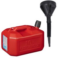 Jerrycan rood voor brandstof van 10 liter met een handige grote trechter - thumbnail