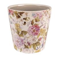 Clayre & Eef Bloempot Ø 14x13 cm Roze Beige Keramiek Bloemen Bloempot