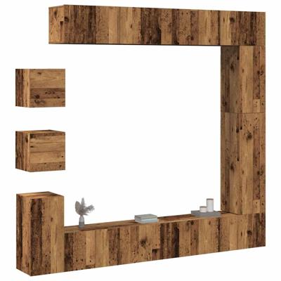 9-delig Tv-meubelset wandmontage bewerkt hout oud houtkleurig