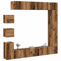9-delig Tv-meubelset wandmontage bewerkt hout oud houtkleurig