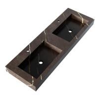 Brauer Coral Wastafel - 140 cm - met 2 Spoelbakken en 2 Kraangaten - Marmerlook Copper Brown