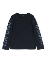 Emporio Armani Kids pull nervuré à logo en jacquard - Bleu - thumbnail