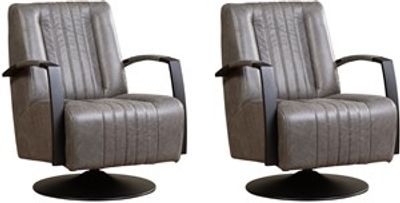 Set van 2 Donkergrijze leren industriële draaifauteuils Galaxy - staal zwart frame met schotelvoet - Vintage Leer Grey (donkergrijs leer)