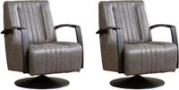 Set van 2 Donkergrijze leren industriële draaifauteuils Galaxy - staal zwart frame met schotelvoet - Vintage Leer Grey (donkergrijs leer) Set van 2 Donkergrijze leren industriële draaifauteuils Galaxy - staal zwart frame met schotelvoet - Vintage Leer Grey (donkergrijs leer)
