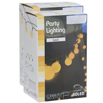 Party lighting buitenverlichting - 2x - lichtsnoer - 80 lampjes - 16 meter - warm-wit - led