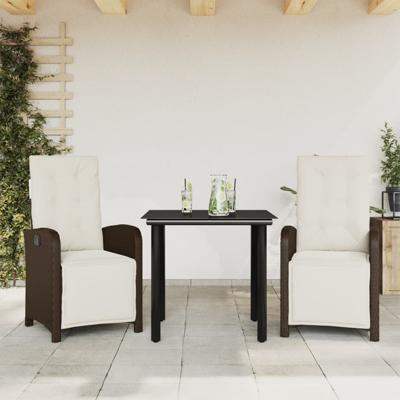 3-delige Bistroset met kussens poly rattan bruin