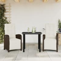 3-delige Bistroset met kussens poly rattan bruin