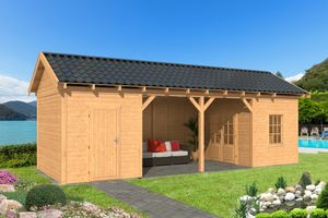Lariks/Douglas Overkapping Hamar L type 12 blank 903x395 cm- Zadeldak- Onbehandeld lariks Douglas hout- Tuindeco