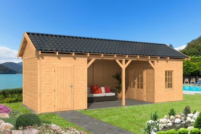 Tuindeco Hamar L Overkapping type 12 903x395 cm Lariks/Douglashout blank- Zadeldak- Onbehandeld lariks Douglas hout- Tuindeco