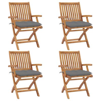 Tuinstoelen 4 st inklapbaar met kussens massief teakhout