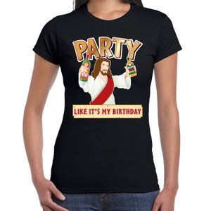 Fout kerst t-shirt zwart met party Jezus voor dames