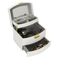 Home Deco Factory Sieradendoos - 3 lagen - kunststof - wit - 18 x 15 cm