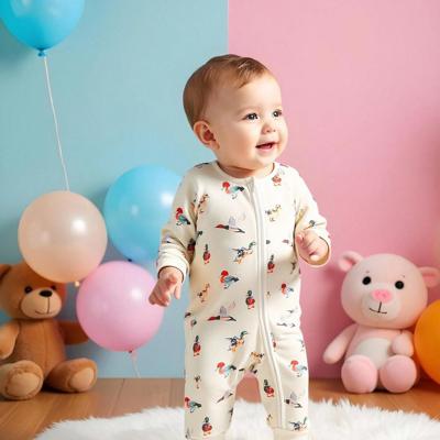 Infant & Toddler Boys' Casual Beige Animal & Bird Print Patchwork Crew Neck Long Sleeve Romper Apricot / 12-18M