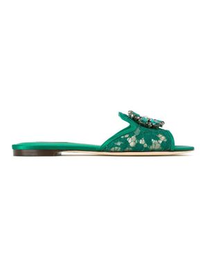 Dolce & Gabbana sandales en dentelle à détail de cristaux - Vert