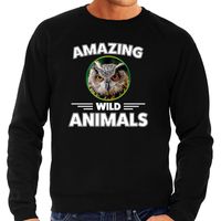 Sweater uilen amazing wild animals / dieren trui zwart voor heren - thumbnail