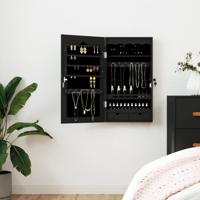 VidaXL Sieradenkast met spiegel wandgemonteerd 37,5x10x67 cm zwart
