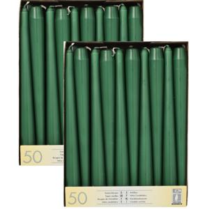 Dinerkaarsen/kandelaarkaarsen Mega pack - 100x stuks - donkergroen - Gotisch - 25 cm