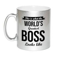 Worlds Greatest Boss cadeau mok / beker zilverglanzend 330 ml - feest mokken - thumbnail