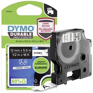Labeltape DYMO D1 1978364 Vinyl Tapekleur: Wit Tekstkleur:Zwart 12 mm 5.5 m
