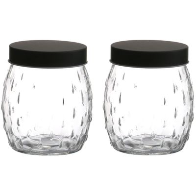 Voorraadpot/bewaarpot Mora - 2x - 1.2L - glas - zwart - D13 x H15 cm Voorraadpot/bewaarpot Mora - 2x - 1.2L - glas - zwart - D13 x H15 cm
