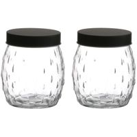 Voorraadpot/bewaarpot Mora - 2x - 1.2L - glas - zwart - D13 x H15 cm