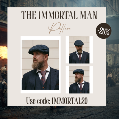 Arran Pet | Harris Tweed | 8-panelen | Blauw/zwart | Peaky Blinders