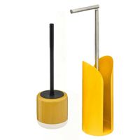 WC-/toiletborstel met toiletrolhouder set geel - Badkameraccessoireset