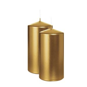 Cilinderkaars/stompkaars - 2x - metallic goud - 12 x 6 cm - 33 branduren