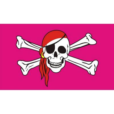 Piratenvlag - roze - 150 x 90 cm - polyester - Piraten thema feestversiering