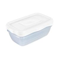 Vershoudbakjes Hega - set van 3x stuks - 0.9 liter - transparant/wit- L20 x B12 x H8 cm