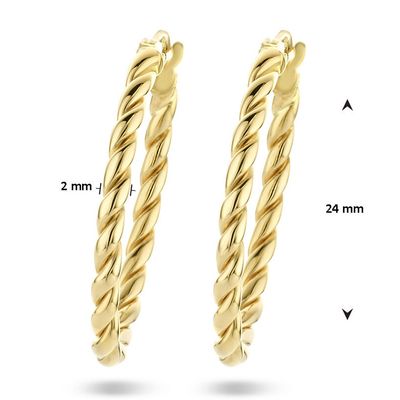 Oorringen Gedraaid geelgoud 2 x 24 mm