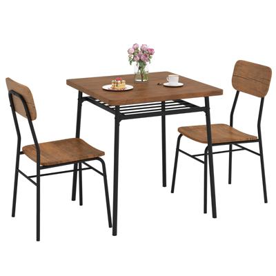Driedelige Eetset Bestaande uit een Vierkante Keukentafel met Stoelen met Opbergruimte Voorzien van een Metalen Frame voor een Ruimtebesparend Meubelensemble