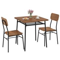 Driedelige Eetset Bestaande uit een Vierkante Keukentafel met Stoelen met Opbergruimte Voorzien van een Metalen Frame voor een Ruimtebesparend Meubelensemble