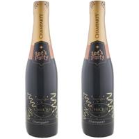 Opblaasbare champagne fles - 2x - Fun/Fop/Party/Oud jaar/Bruiloft - versiering/decoratie - 75 cm