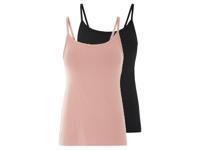 esmara 2 dames spaghettitops (Zwart/roze, XS (32/34))