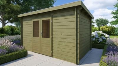 Classicline Blokhut Flevoland vuren groen geïmpregneerd 400x250 cm- Lessenaarsdak- - Van Kooten Classicline Blokhut Flevoland vuren groen geïmpregneerd 400x250 cm- Lessenaarsdak- - Van Kooten