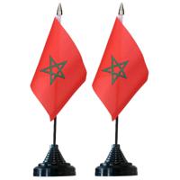 Vlag Marokko tafelvlaggetjes - 2x stuks - 10 x 15 cm vlag - met zwarte standaard Vlag Marokko tafelvlaggetjes - 2x stuks - 10 x 15 cm vlag - met zwarte standaard