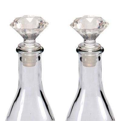 Wijnstopper/flessenstopper - 2x - kunststof - diamant geslepen look - 7 x 4 cm