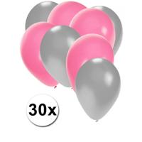 Shoppartners party ballonnen - roze en zilver - 30x stuks - feestartikelen - versiering