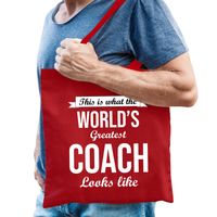 Cadeau tas voor coach/trainer - rood - katoen - 42 x 38 cm - thumbnail