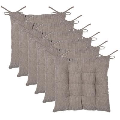 Stof Textile stoelkussen Dandy - 6x - beige - 38 x 38 x 5 cm - touwtjes sluiting - ribcord