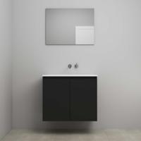 On-Line Badkamermeubelset - 80 cm - Voorgemonteerd - Greeploos 2 Deuren - Acryl Wastafel - zonder Kraangat - Spiegel - Mat Zwart
